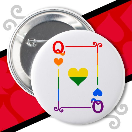 LGBTQ Pride Flag Speelkaarten Queen Kaart Hearts Ronde Button 5,7 Cm