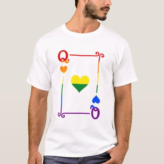 LGBTQ Pride Flag Speelkaarten Queen Kaart Hearts T-shirt (Voorkant)