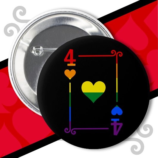 LGBTQ Pride Flag Speelkaarten Vier Kaart 4 Harten Ronde Button 5,7 Cm