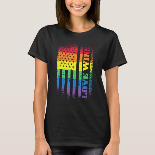 Lgbtq Pride Gay Equality Rainbow American Flag Lov T-shirt (Voorkant)