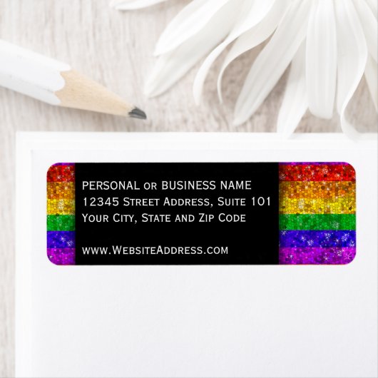LGBTQ Pride Glitter Rainbow Professional Adres Etiket (Insitu)