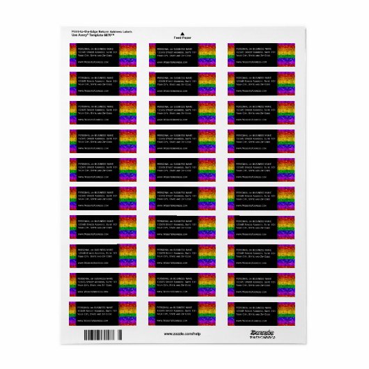 LGBTQ Pride Glitter Rainbow Professional Adres Etiket (Full Sheet)