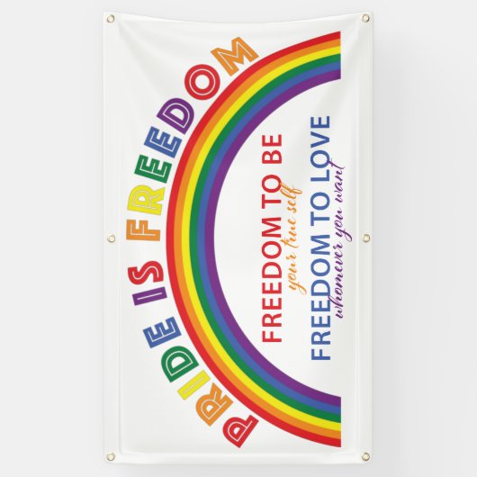 LGBTQ Pride is Freedom Rainbow White Achtergrond Spandoek (Verticaal)
