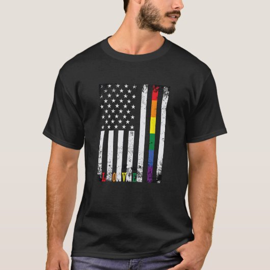 LGBTQ Pride Maand Amerikaanse regenboog vlag Liefd T-shirt (Voorkant)