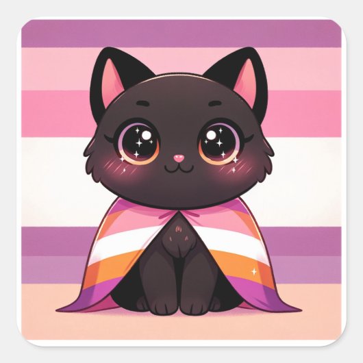 LGBTQ+ pride maand Lesbische vlag Lesbische kat LG Vierkante Sticker (Voorkant)
