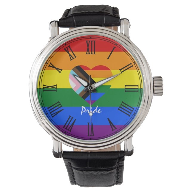 LGBTQ & Pride Progress Flag / Regenboogwacht Horloge (Voorkant)