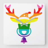 LGBTQ Pride Rainbow Cute Reindedarskop Kerstmis Vierkante Klok (Voorkant)