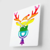 LGBTQ Pride Rainbow Cute Reindedarskop Kerstmis Vierkante Klok (Hoek)