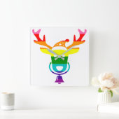 LGBTQ Pride Rainbow Cute Reindedarskop Kerstmis Vierkante Klok (Huis)