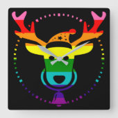 LGBTQ Pride Rainbow Cute Reindeer Head, Kerstmis Vierkante Klok (Voorkant)