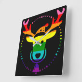 LGBTQ Pride Rainbow Cute Reindeer Head, Kerstmis Vierkante Klok (Hoek)