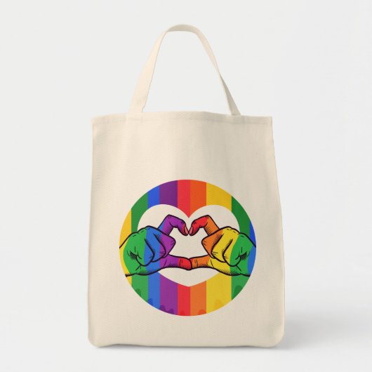 LGBTQ Pride Rainbow Heart Handen Tote Bag (Voorkant)