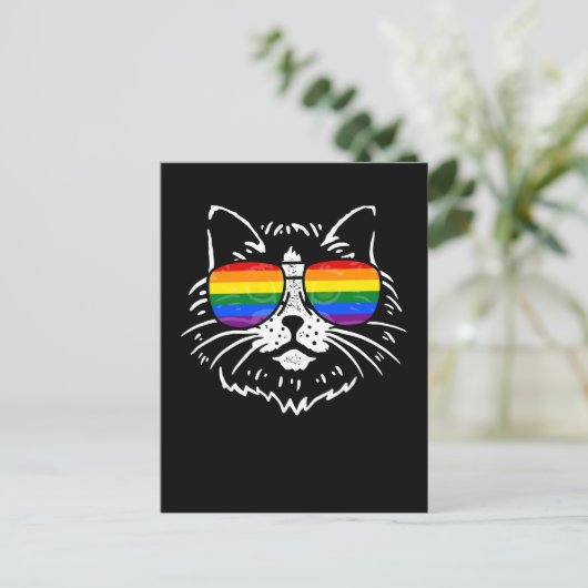 LGBTQ Pride Rainbow kleurrijke zonnebril Cat Lover Briefkaart (Staand voorkant)