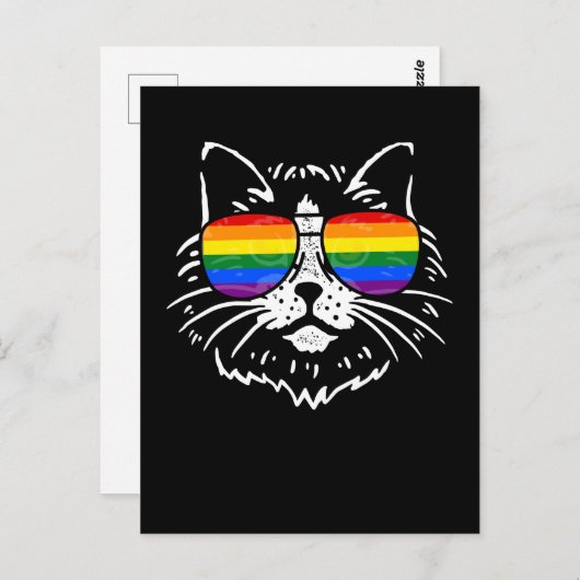 LGBTQ Pride Rainbow kleurrijke zonnebril Cat Lover Briefkaart (Voorkant / Achterkant)