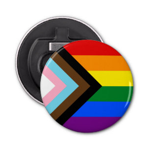 LGBTQ & Pride - Rainbow Progress Flag Button Flesopener