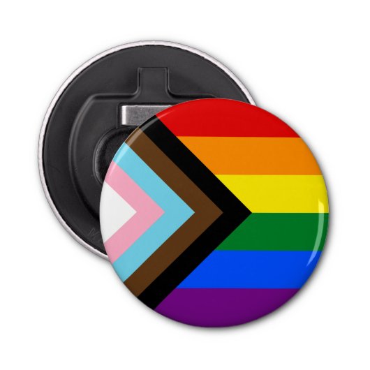 LGBTQ & Pride - Rainbow Progress Flag Button Flesopener (Voorkant)