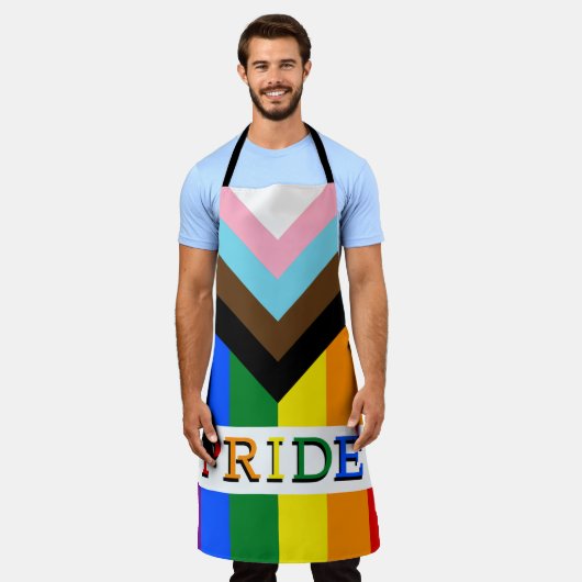 LGBTQ & Pride - Rainbow Progress Flag Chef's Schort (Gedragen)