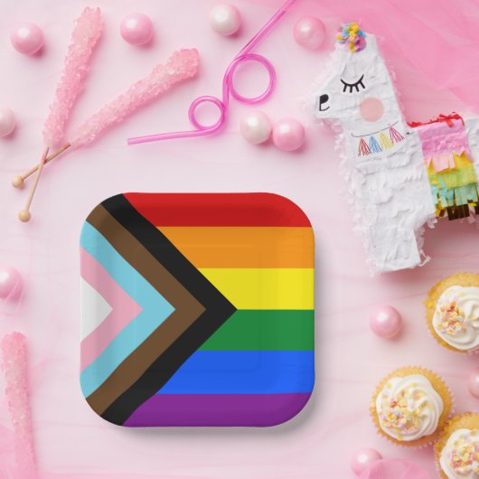 LGBTQ & Pride - Rainbow Progress Flag Papieren Bordje (Feest)