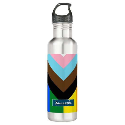 LGBTQ & Pride - Rainbow Progress Flag, personalise Waterfles (Voorkant)