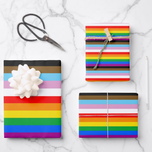 LGBTQ+ Progress Flag Strepen Inpakpapier Vel (Voorkant)