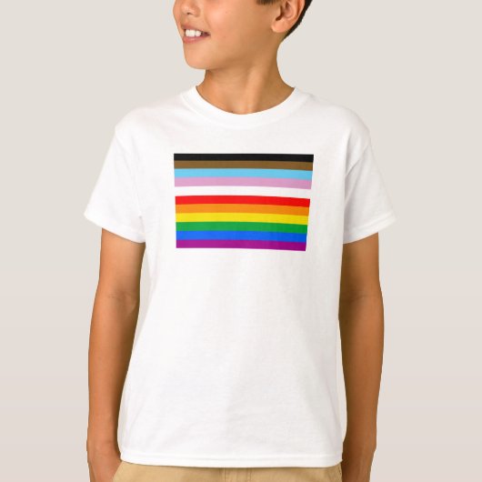 LGBTQ+ Progress Flag Strepen T-shirt (Voorkant)
