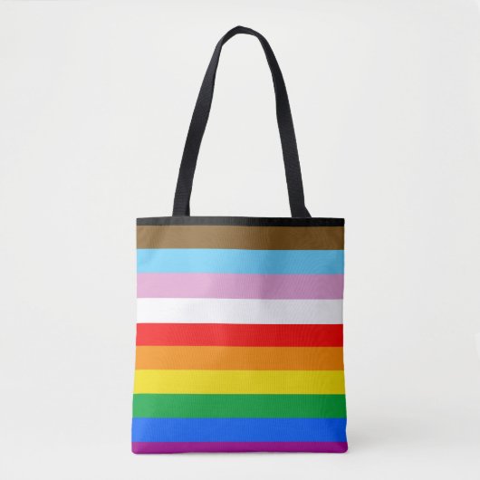 LGBTQ+ Progress Flag Strepen Tote Bag (Voorkant)