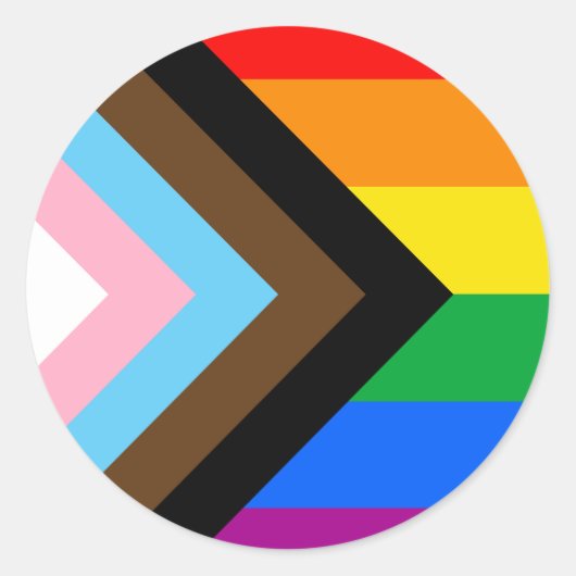 LGBTQ+ Progress Pride Flag Classic Ronde Sticker (Voorkant)