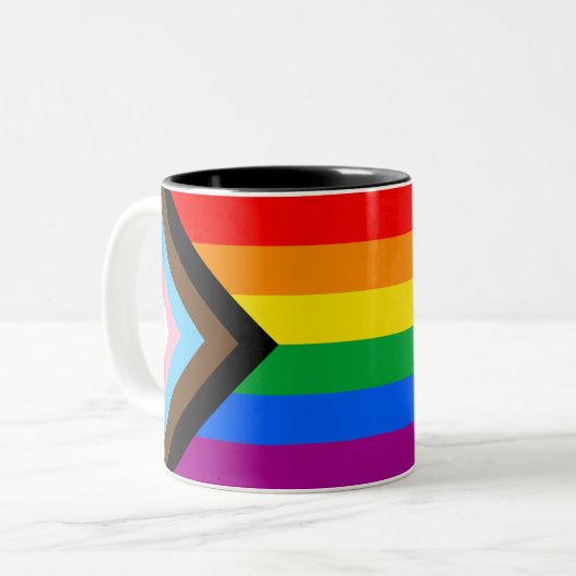 LGBTQ+ Progress Pride Flag Coffee Mok (Voorkant links)