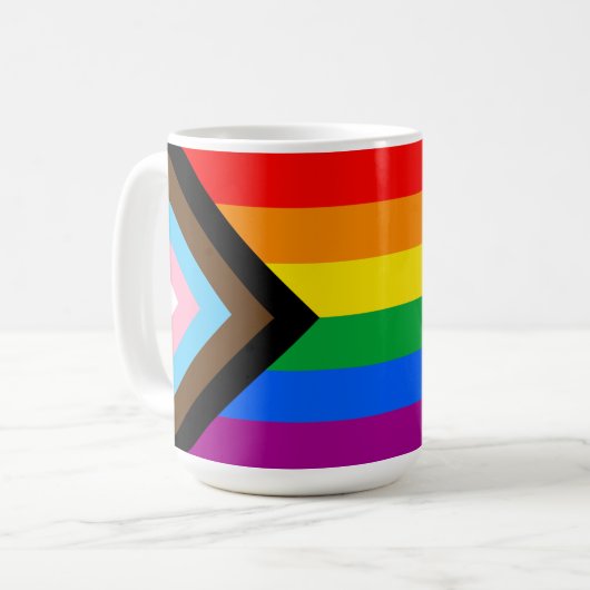 LGBTQ+ Progress Pride Flag Coffee Mok (Voorkant links)