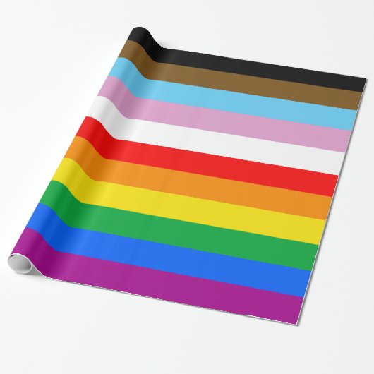 LGBTQ+ Progress Pride Gestreepd Inpakpapier (Uitgerold)