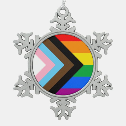 LGBTQ+ Progress Pride Tin Sneeuwvlok Ornament (Voorkant)