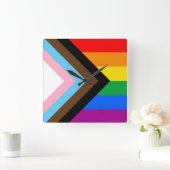 LGBTQ+ Progress Pride Vierkante Klok (Huis)