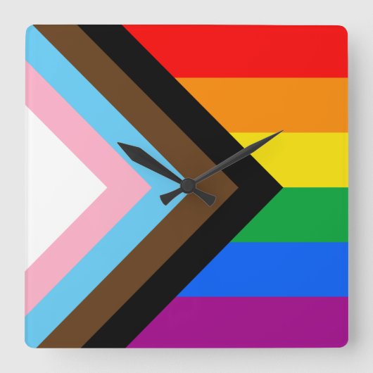 LGBTQ+ Progress Pride Vierkante Klok (Voorkant)