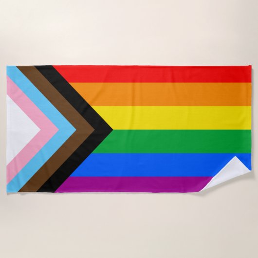 LGBTQ+ Progress Pride Vlag Beach Towel Strandlaken (Voorkant)