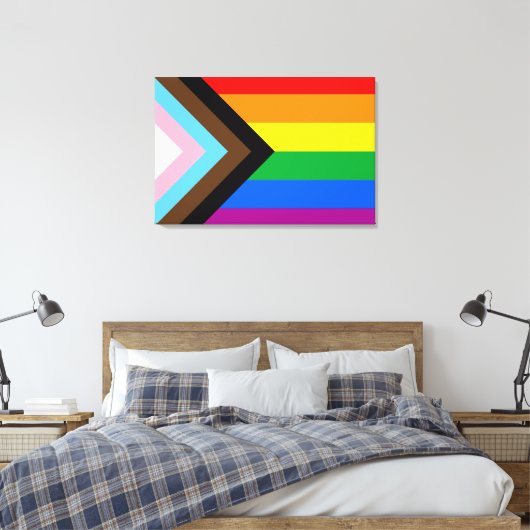 LGBTQ+ Progress Pride-vlag Canvas Afdruk (Insitu (Slaapkamer))