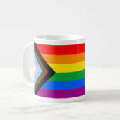 LGBTQ+ Progress Pride-vlag Koffiemok (Voorkant links)