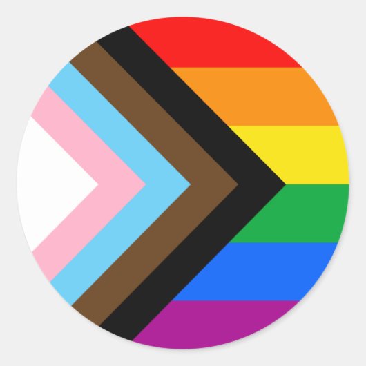 LGBTQ+ Progress Pride-vlag Ronde Sticker (Voorkant)