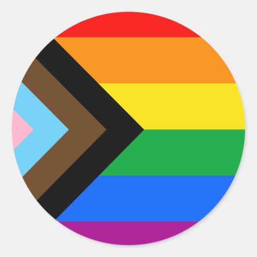 LGBTQ+ Progress Pride Vlag Ronde Sticker (Voorkant)