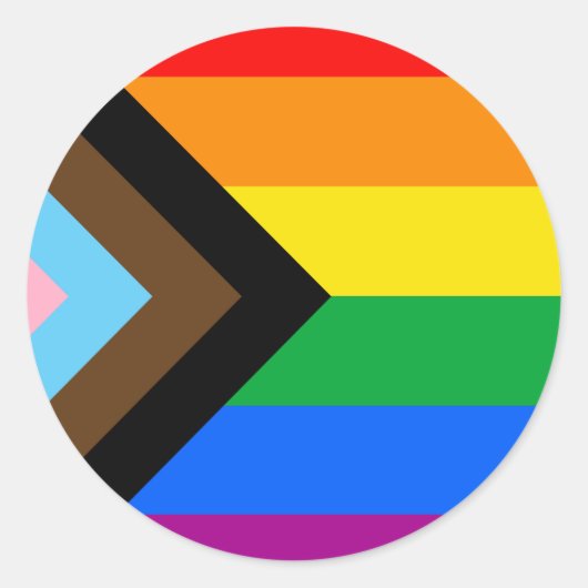 LGBTQ+ Progress Pride-vlag Ronde Sticker (Voorkant)