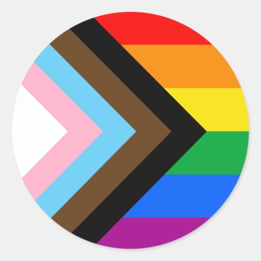 LGBTQ+ Progress Pride-vlag Ronde Sticker (Voorkant)