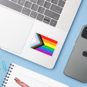 LGBTQ+ Progress Pride-vlag Sticker (Laptop met iPhone)
