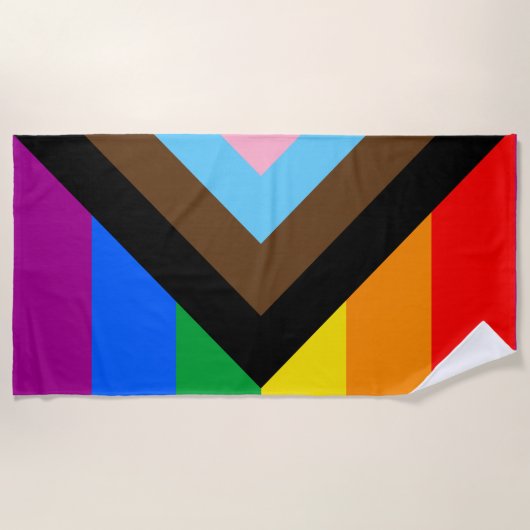 LGBTQ+ Progress Pride-vlag Strandlaken (Voorkant)