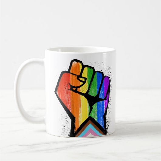LGBTQ PROGRESS PRIDE VUIST KOFFIE MOK (Links)