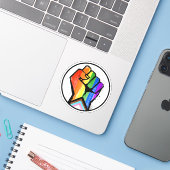 LGBTQ PROGRESS PRIDE VUIST VERZET STICKER (Laptop met iPhone)
