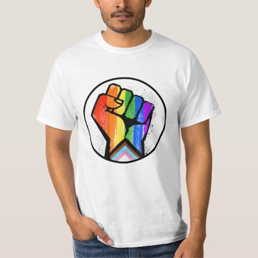 LGBTQ PROGRESS PRIDE VUIST VERZET T-SHIRT (Voorkant)