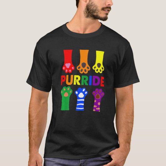 Lgbtq Purride Ally Gay Pride Rainbow Flag Cat Kitt T-shirt (Voorkant)