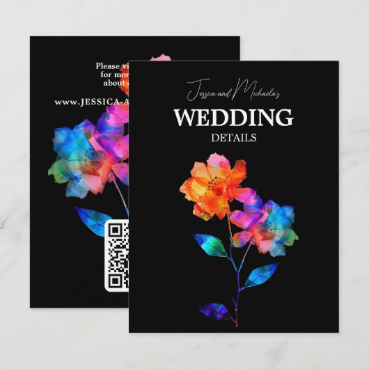 🌈 LGBTQ QR code Wedding Details Petals & Pride  Informatiekaartje (Voorkant / Achterkant)