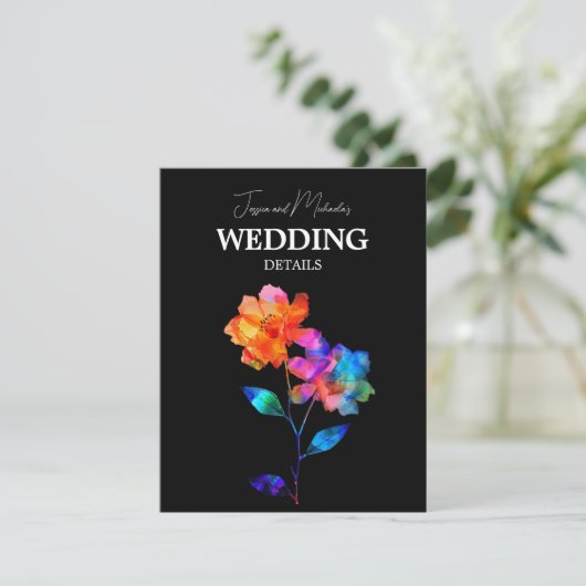 🌈 LGBTQ QR code Wedding Details Petals & Pride  Informatiekaartje (Staand voorkant)