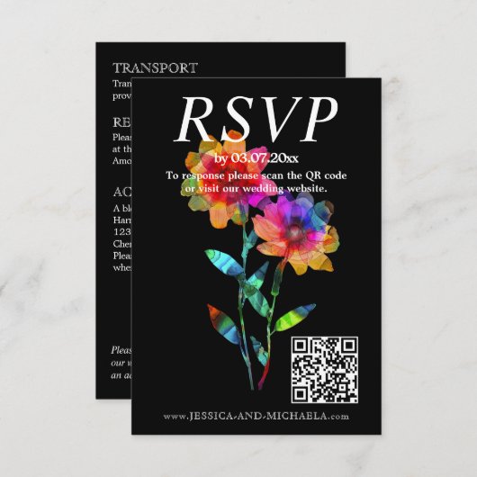 🌈 LGBTQ  QR RSVP +Wedding Details Petals & Pride  Informatiekaartje (Voorkant / Achterkant)