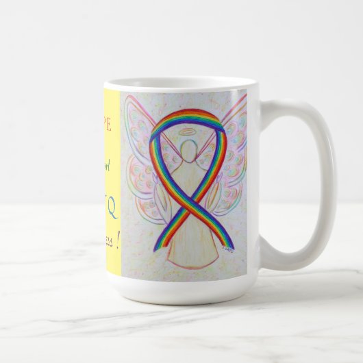 LGBTQ Rainbow Awareness Ribbon Angel - Aangepaste  Koffiemok (Rechts)